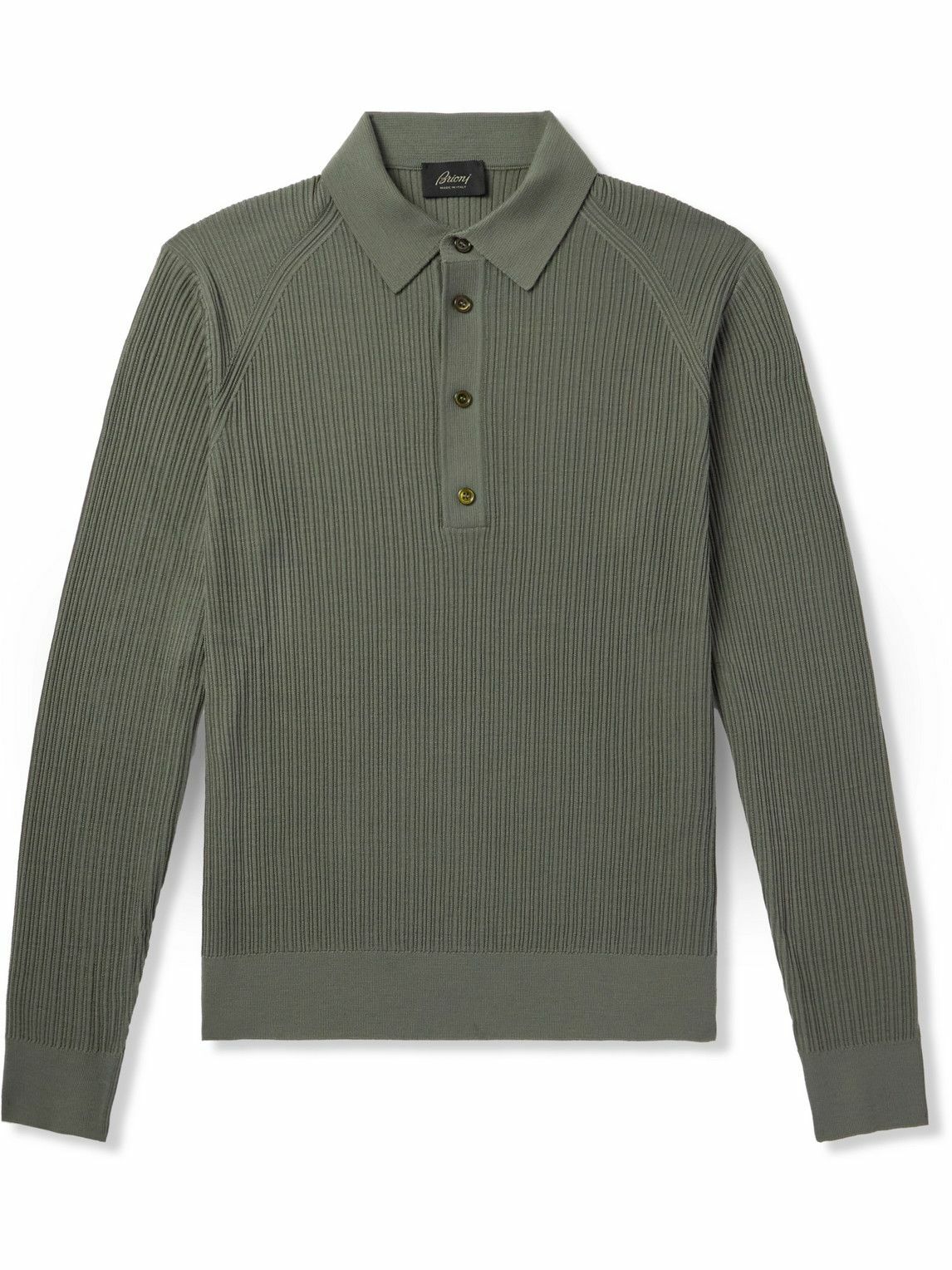 Brioni - Pointelle-Knit Wool Polo Shirt - Green