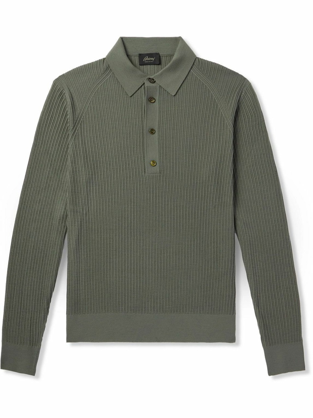 Photo: Brioni - Pointelle-Knit Wool Polo Shirt - Green