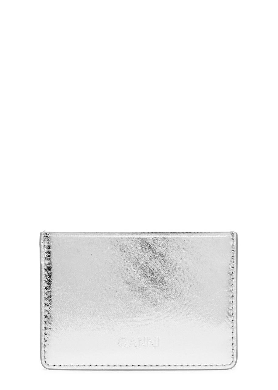 Ganni Bou Metallic Leather Card Holder - Silver - One Size GANNI Ganni Bou Metallic Leather Card Holder - Silver - One Size GANNI