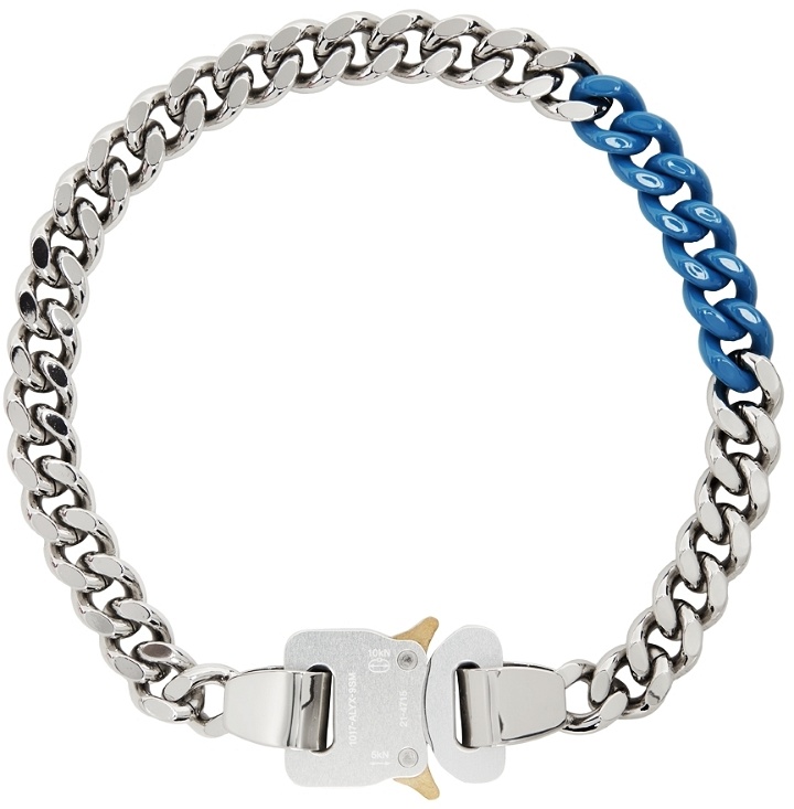 Photo: 1017 ALYX 9SM Silver & Blue Colored Links Buckle Necklace
