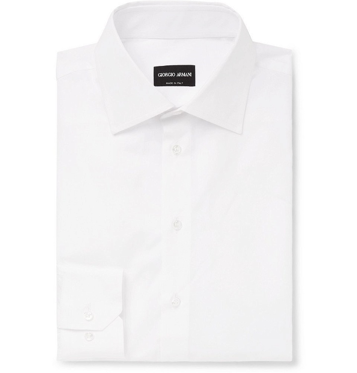 Photo: Giorgio Armani - White Slim-Fit Cotton-Poplin Shirt - White