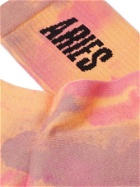 ARIES - Logo-Intarsia Tie-Dye Cotton-Blend Socks - Yellow