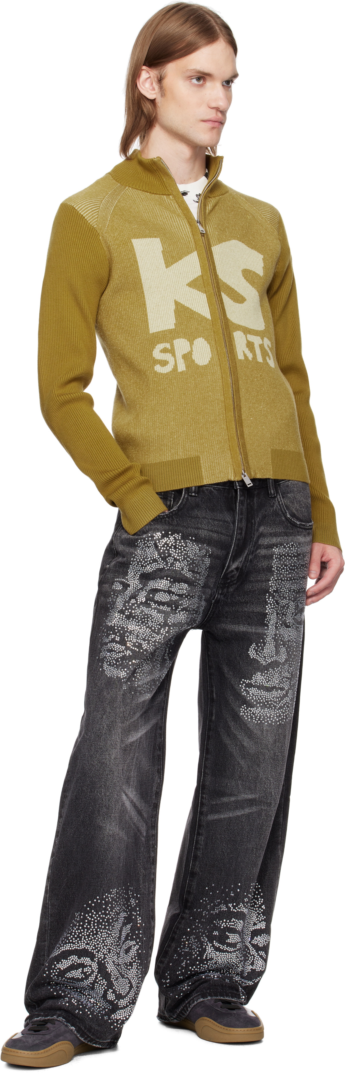 KidSuper Khaki Retro Rib 'KS Sports' Sweater