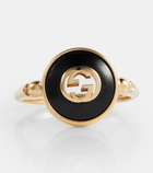 Gucci Interlocking G 18kt gold ring with onyx and white diamonds