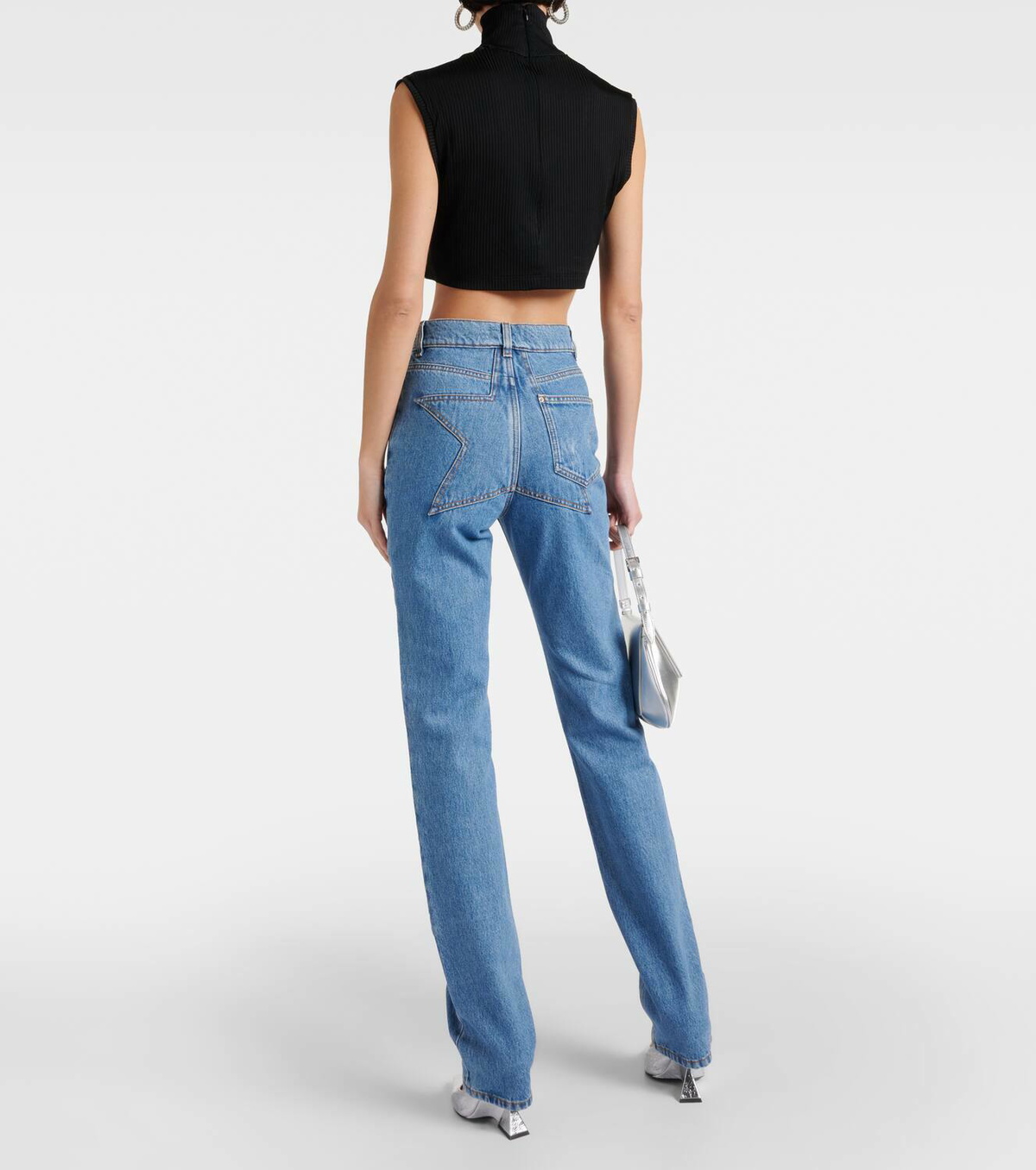 Area Crystal-embellished high-rise straight jeans AREA