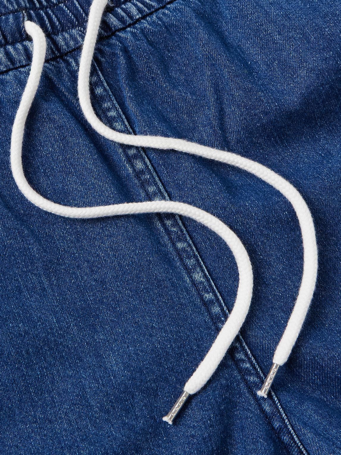 Drake's - Slim-Fit Straight-Leg Stone-Washed Denim Drawstring Shorts - Blue