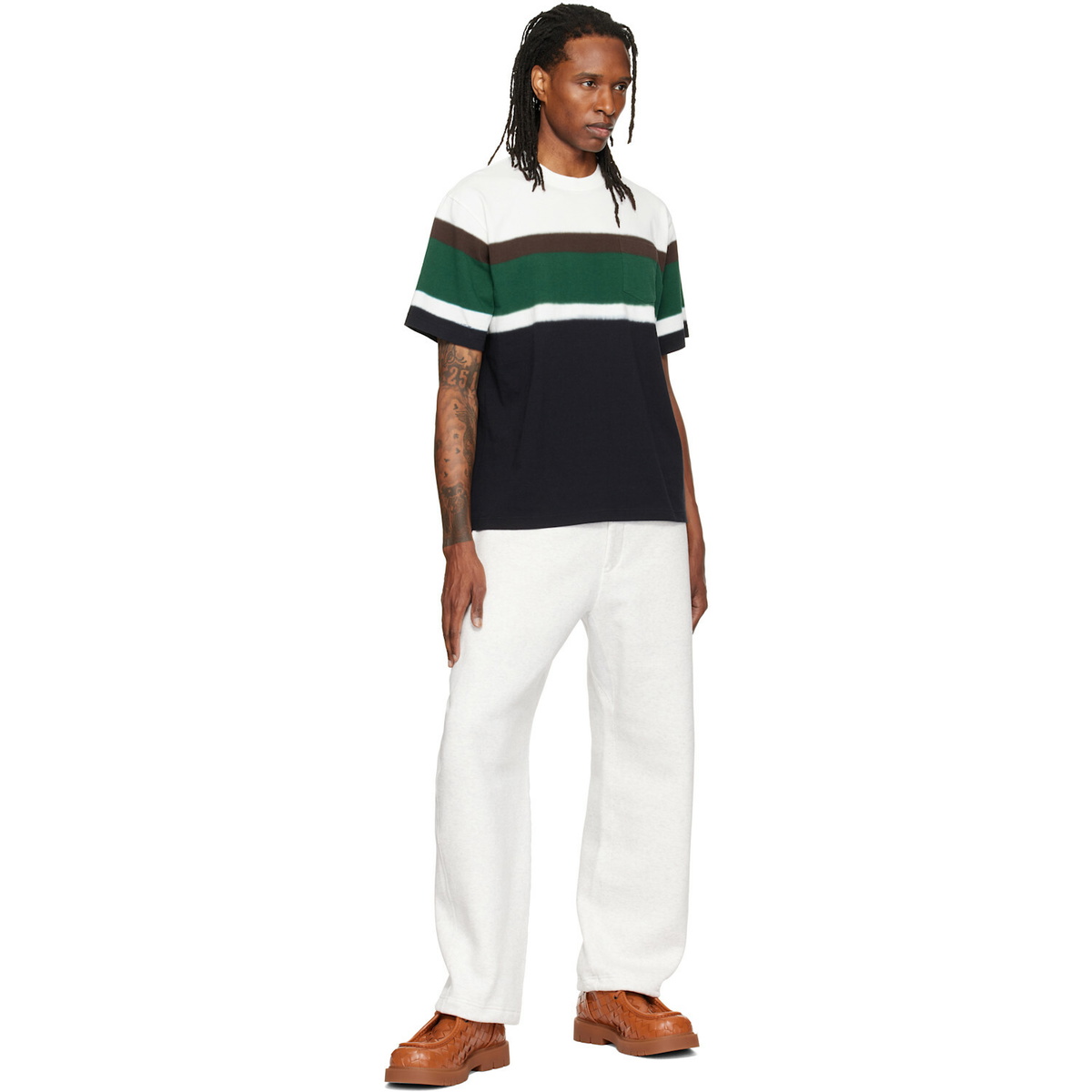 sacai Black & White Chusen-Dyed Cotton Jersey T-shirt