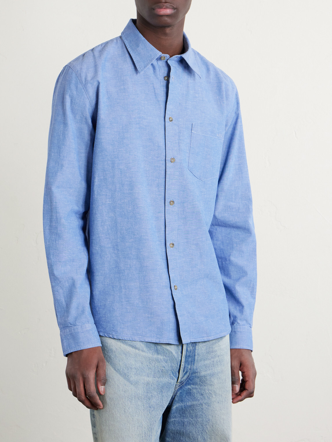 A.P.C. - Harris Logo-Embroidered Cotton and Linen-Blend Shirt - Blue