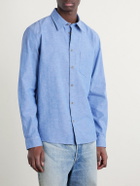 A.P.C. - Harris Logo-Embroidered Cotton and Linen-Blend Shirt - Blue