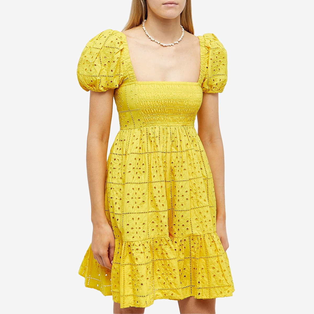 GANNI Women's Broderie Anglaise Mini Dress in Maize GANNI