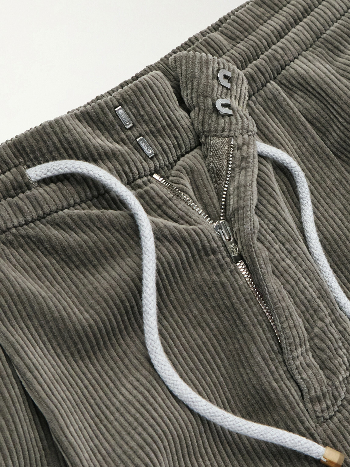Brunello Cucinelli - Straight-Leg Cotton-Corduroy Drawstring Trousers - Gray