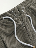 Brunello Cucinelli - Straight-Leg Cotton-Corduroy Drawstring Trousers - Gray