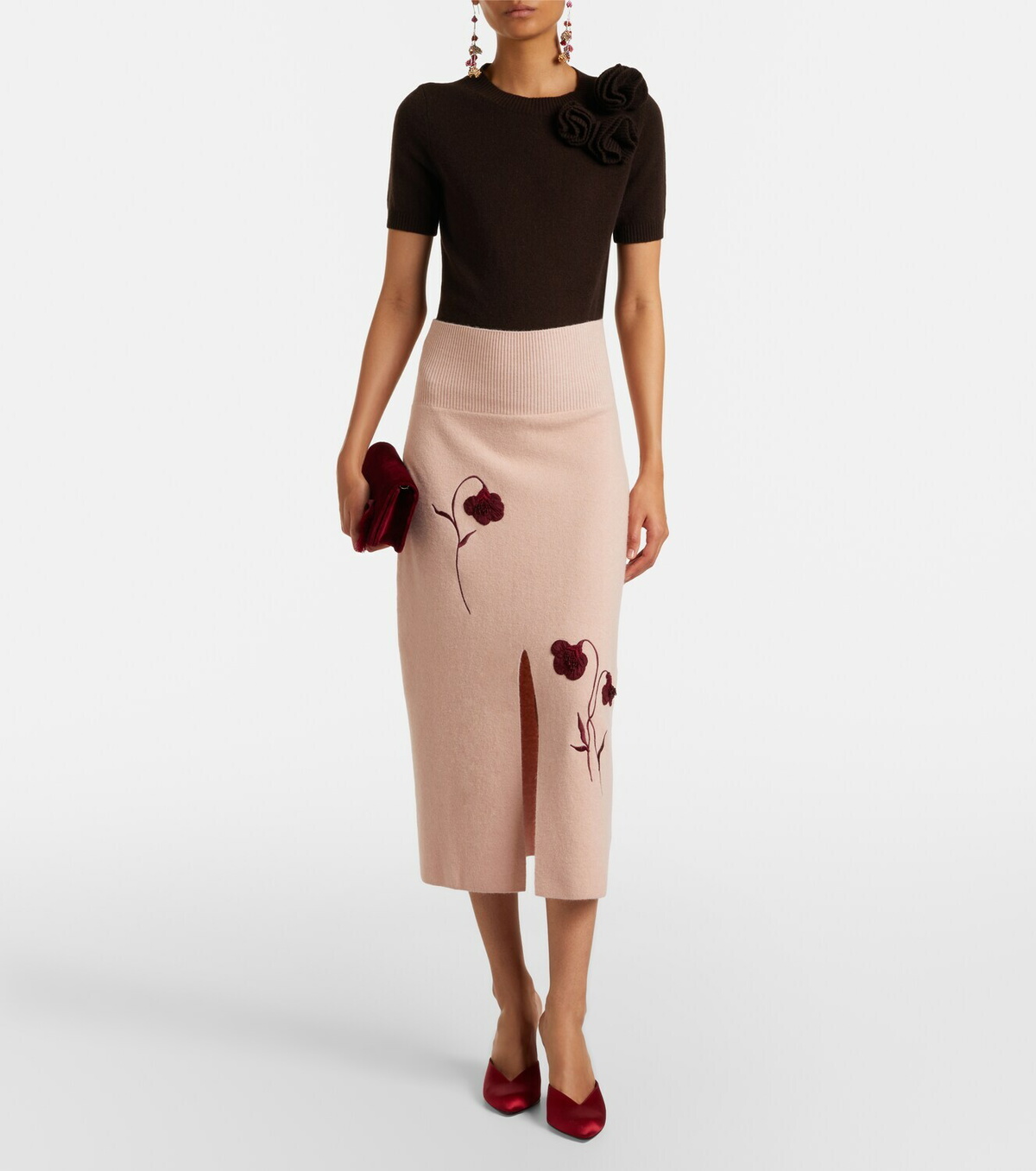 Erdem Floral-appliqué knitted midi skirt
