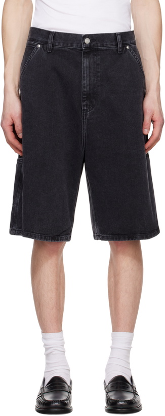Photo: Carhartt Work In Progress Black Rivet Denim Shorts