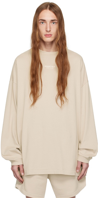 Photo: Fear of God ESSENTIALS Taupe Crewneck Long Sleeve T-Shirt