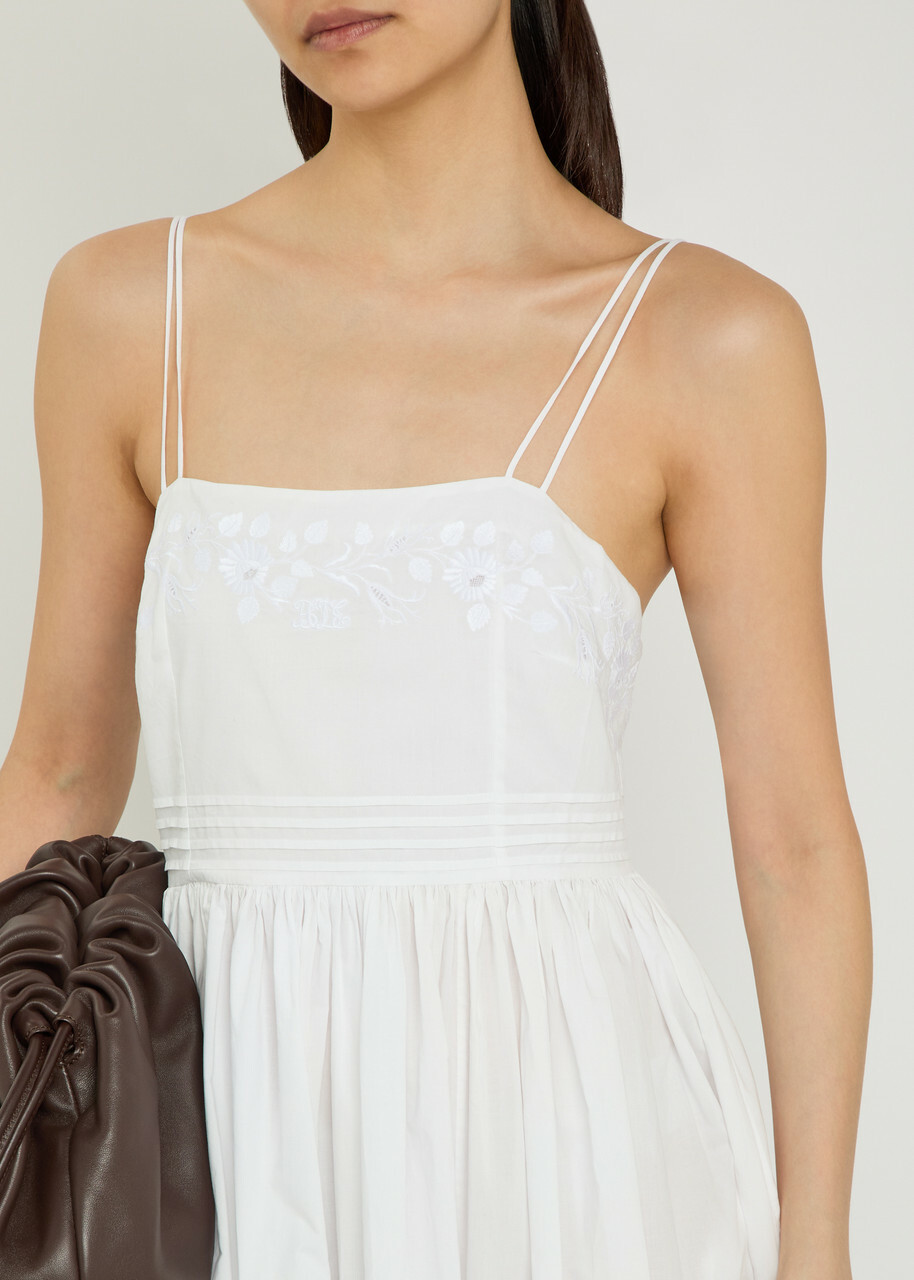 Bode Chamomile Pintucked Cotton Midi Dress White