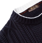 Loro Piana - Slim-Fit Striped Cable-Knit Cotton and Cashmere-Blend Sweater - Blue