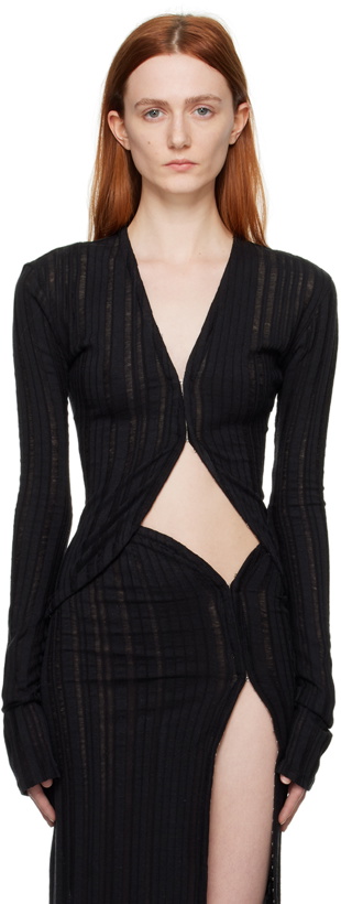 Photo: Jade Cropper SSENSE Exclusive Black Hook-Eye Cardigan