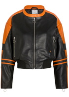 AN-Y1 Biker Padded Colour-blocked Leather Jacket Black