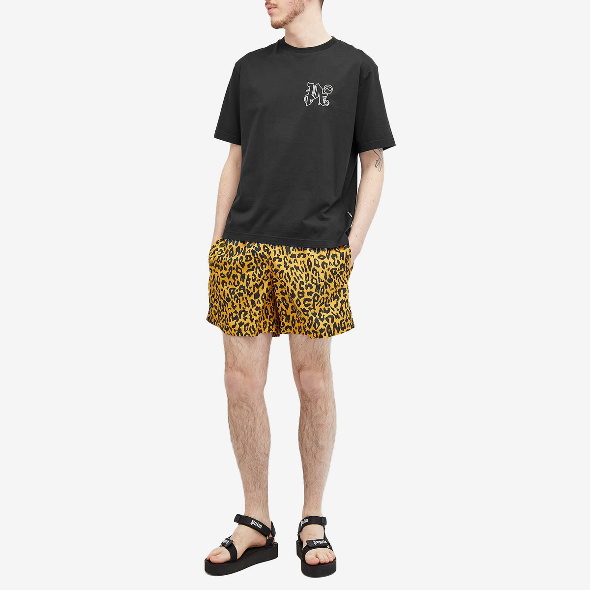 Palm Angels Men's Leopard Swim Shorts in Orange