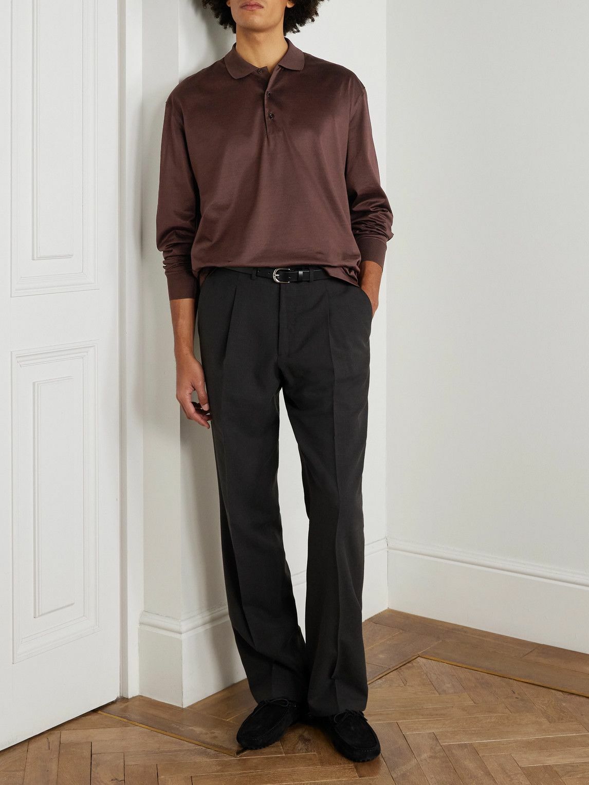 Charvet - Cotton-Sateen Polo Shirt - Brown