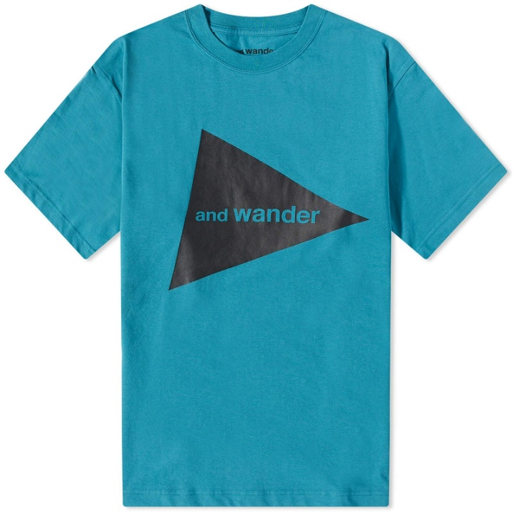 Photo: And Wander Men's Big Logo T-Shirt in Blue
