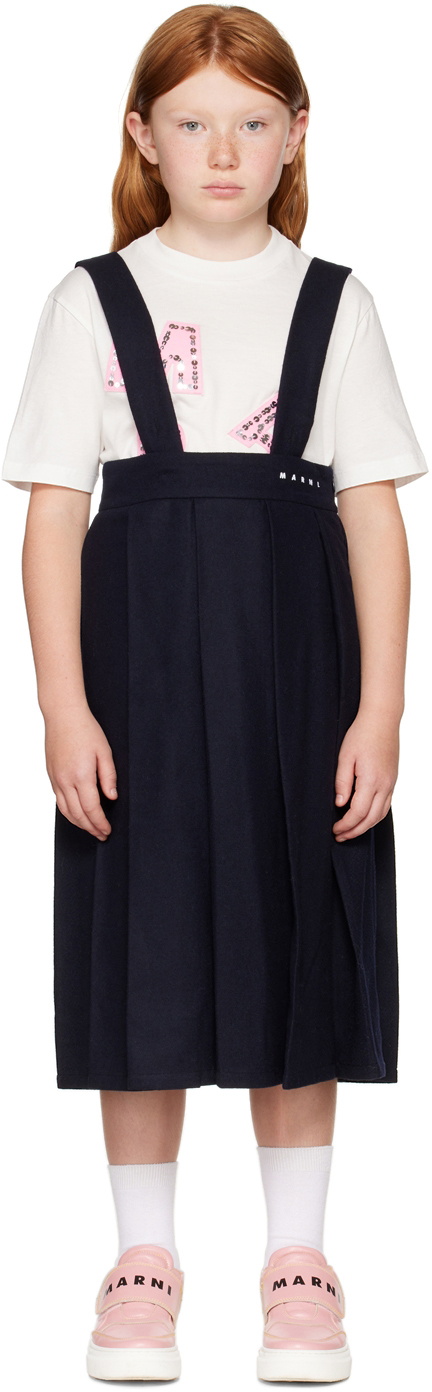 Marni Kids Navy Pleated Skirt