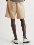 Agnona - Pleated Cotton-Gabardine Bermuda Shorts - Orange