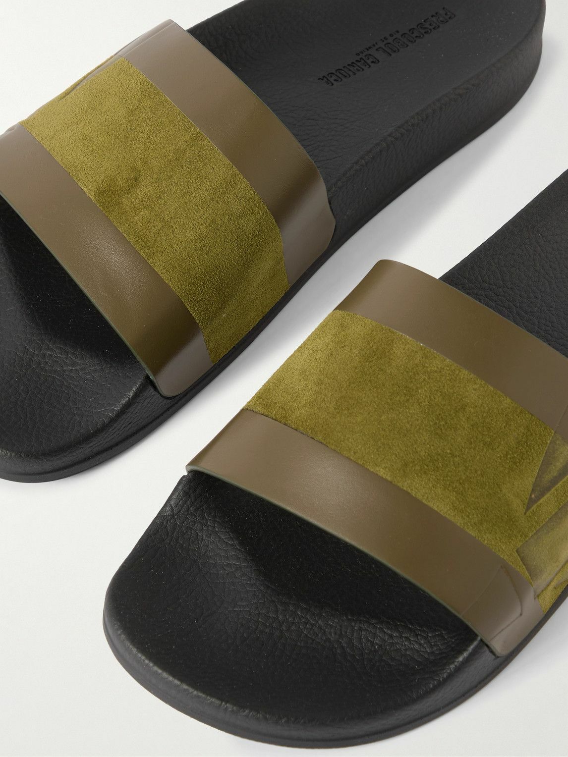 Frescobol Carioca - Humberto Striped Debossed Leather and Suede Slides - Green