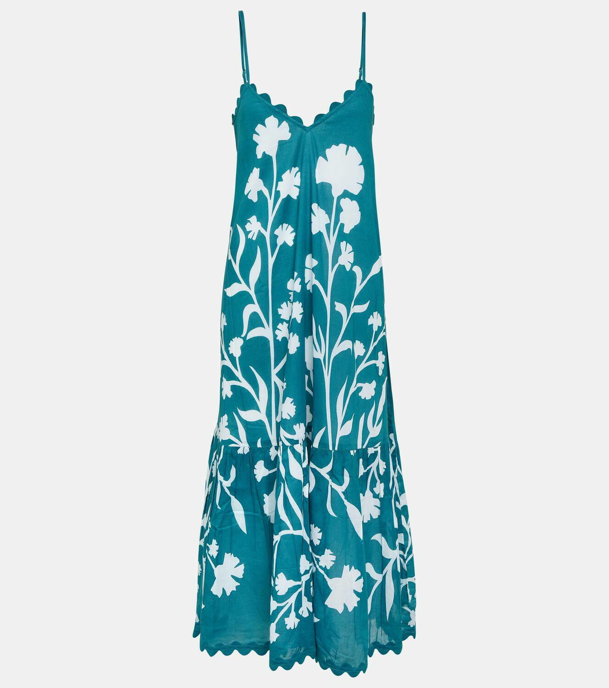 Scalloped floral cotton kaftan