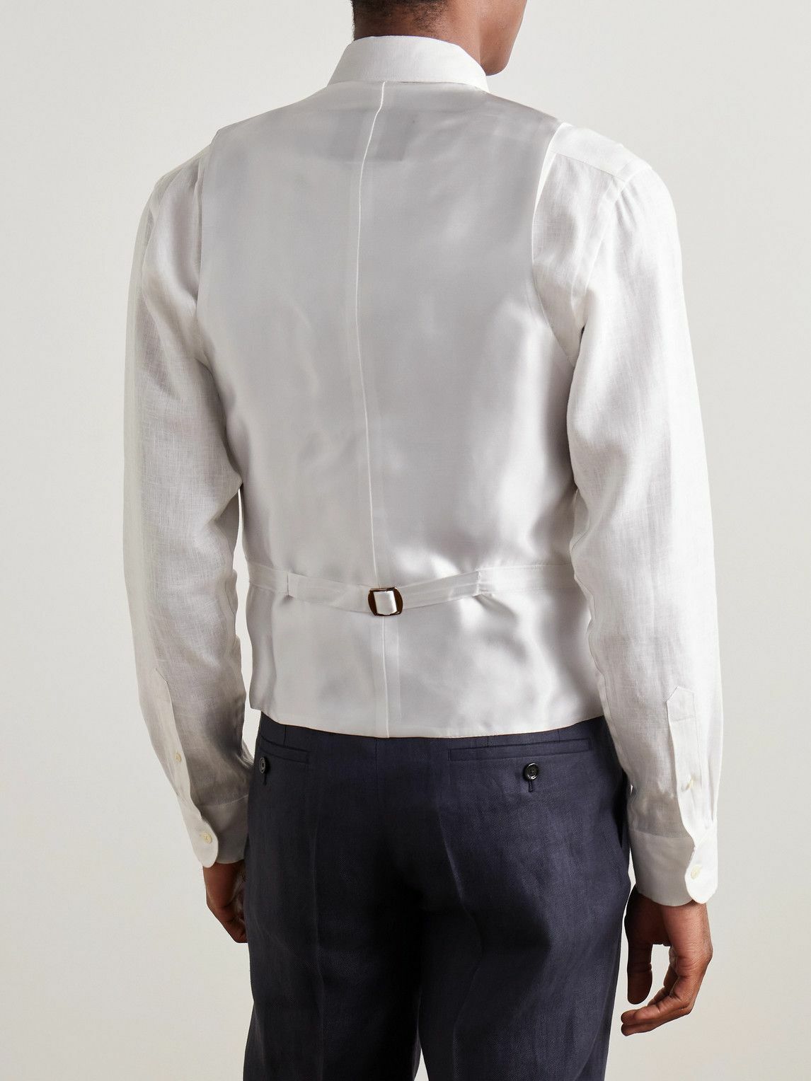 Favourbrook - Randwick Slim-Fit Double-Breasted Herringbone Linen and Silk-Blend and Satin Waistcoat - Neutrals