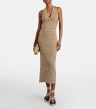 Valentino Open-knit linen-blend lamé midi dress