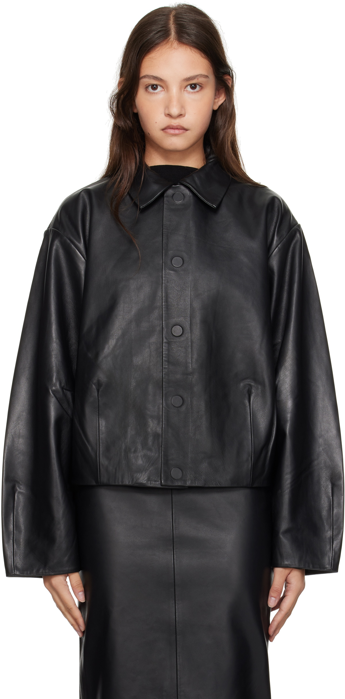 St. Agni Black Cocoon Leather Jacket