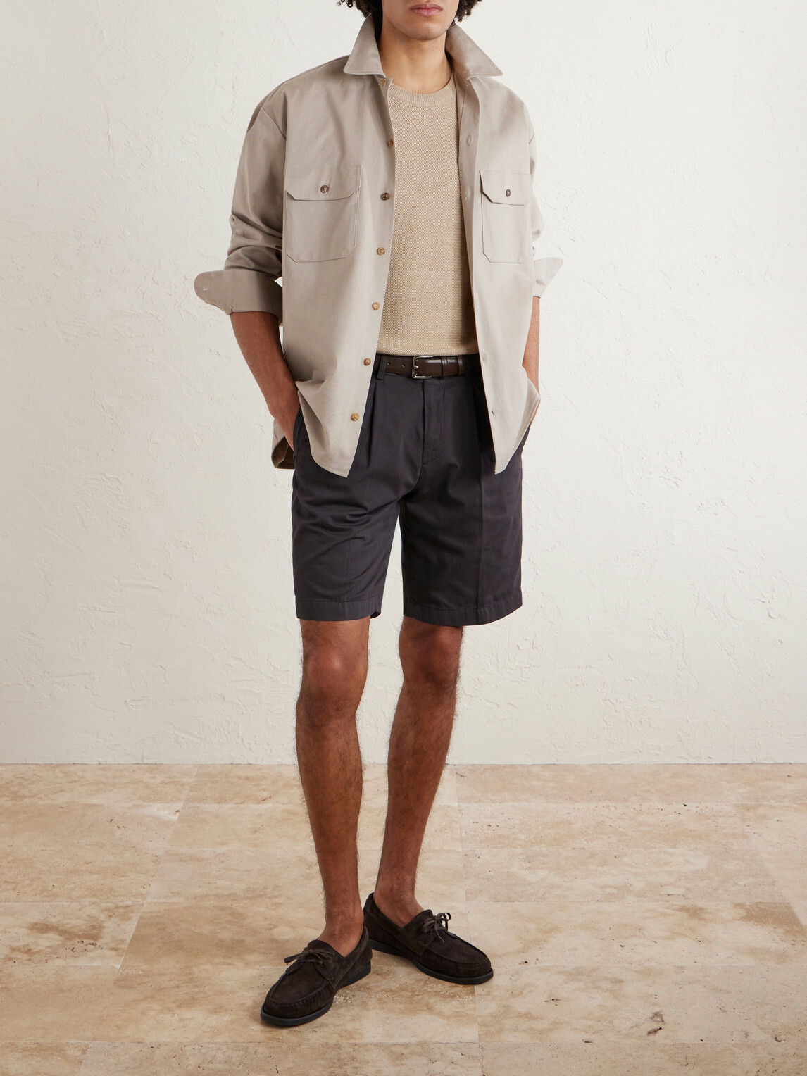 Boglioli - Straight-Leg Cotton-Blend Shorts - Brown