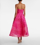 Monique Lhuillier Floral-appliqué tulle midi dress
