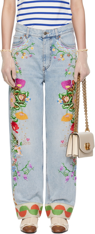 Photo: Valentino Blue Embroidered Jeans