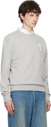 AMI Paris Gray Cotton Crochet 'Ami de Coeur' Sweatshirt