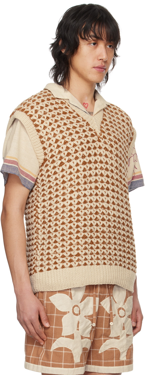 HARAGO Orange & Off-White Jacquard Vest