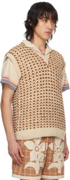 HARAGO Orange & Off-White Jacquard Vest