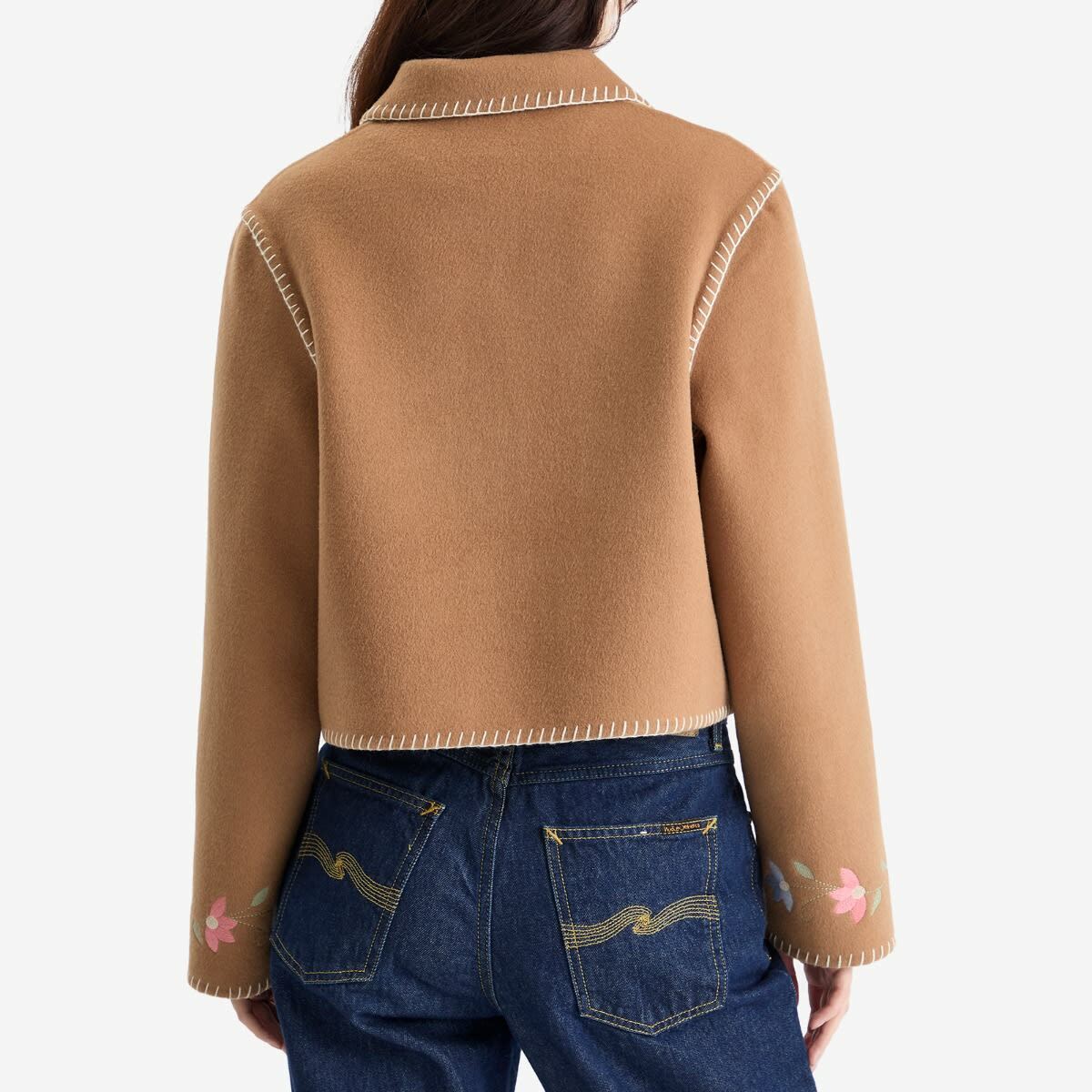 RIXO Women's Sunday Jacket in Petal Embroidery Tan