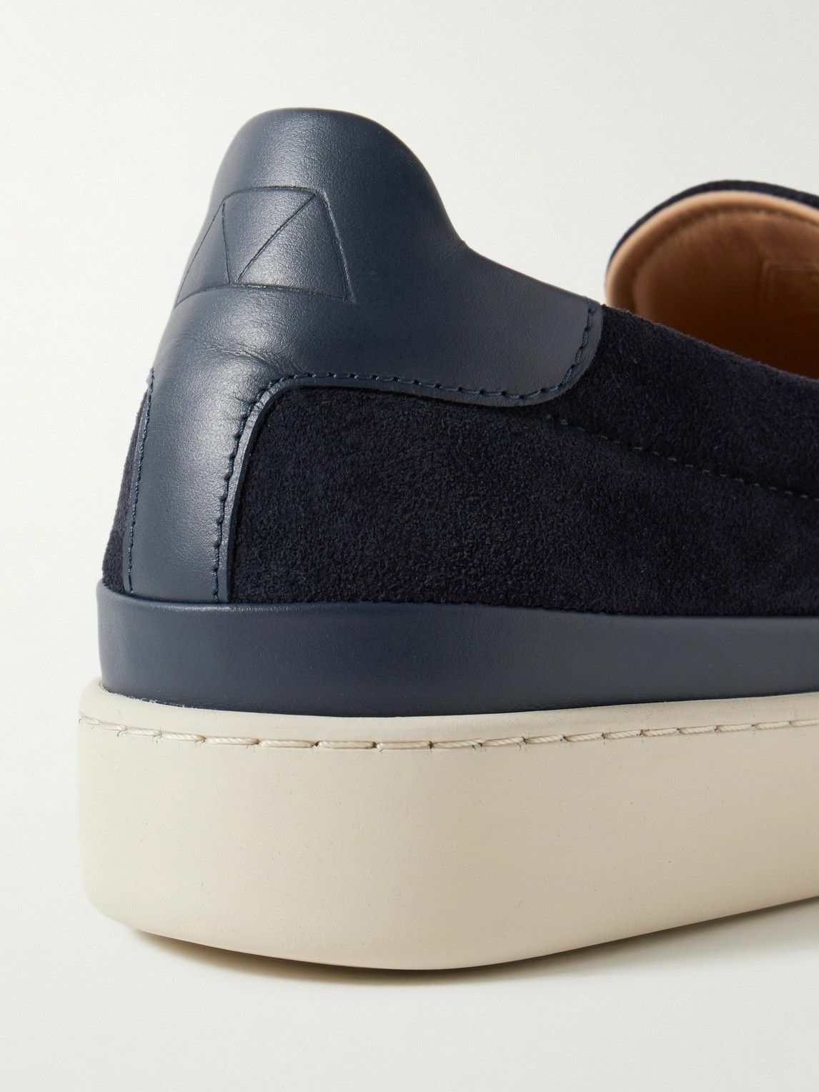 Mulo - Leather-Trimmed Suede Slip-On Sneakers - Blue