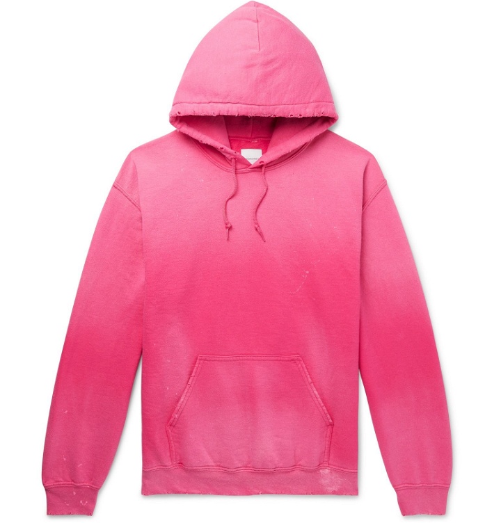 Photo: Sasquatchfabrix. - Distressed Logo-Print Fleece-Back Cotton-Blend Jersey Hoodie - Pink