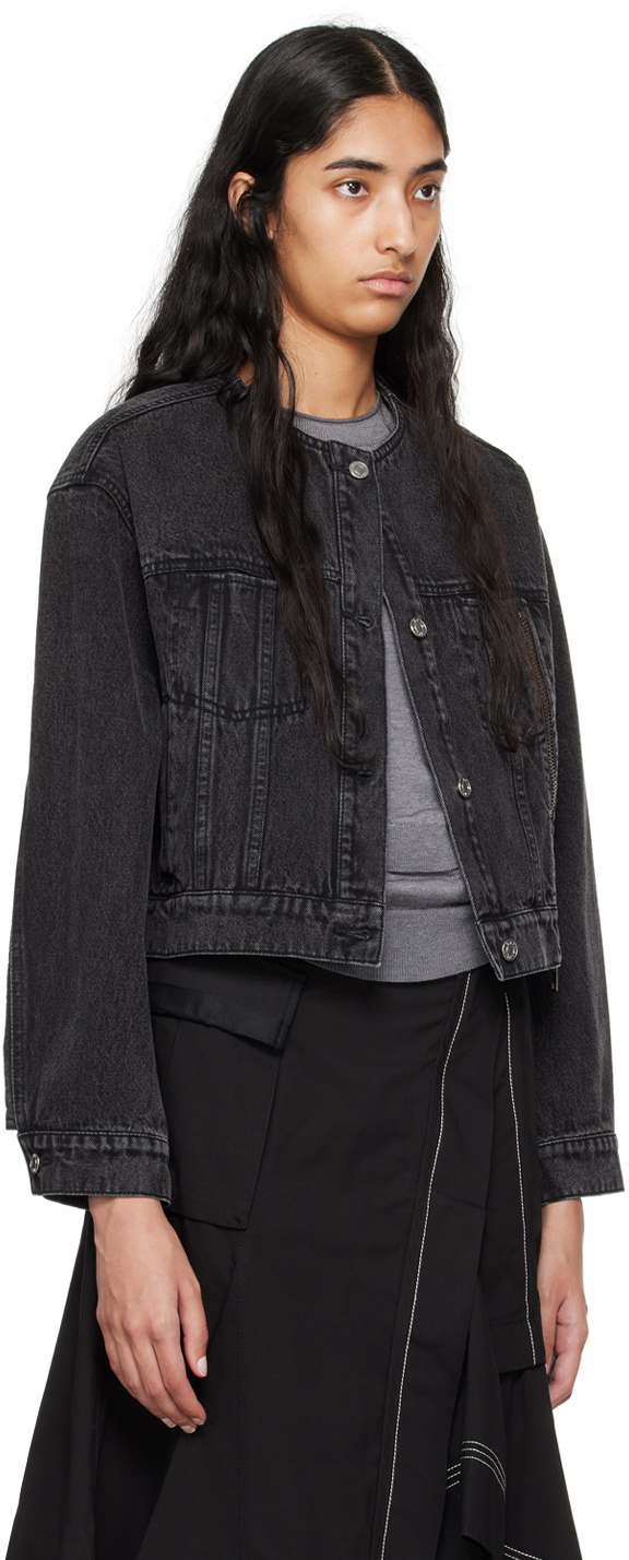 3.1 Phillip Lim Black Crewneck Cropped Denim Jacket