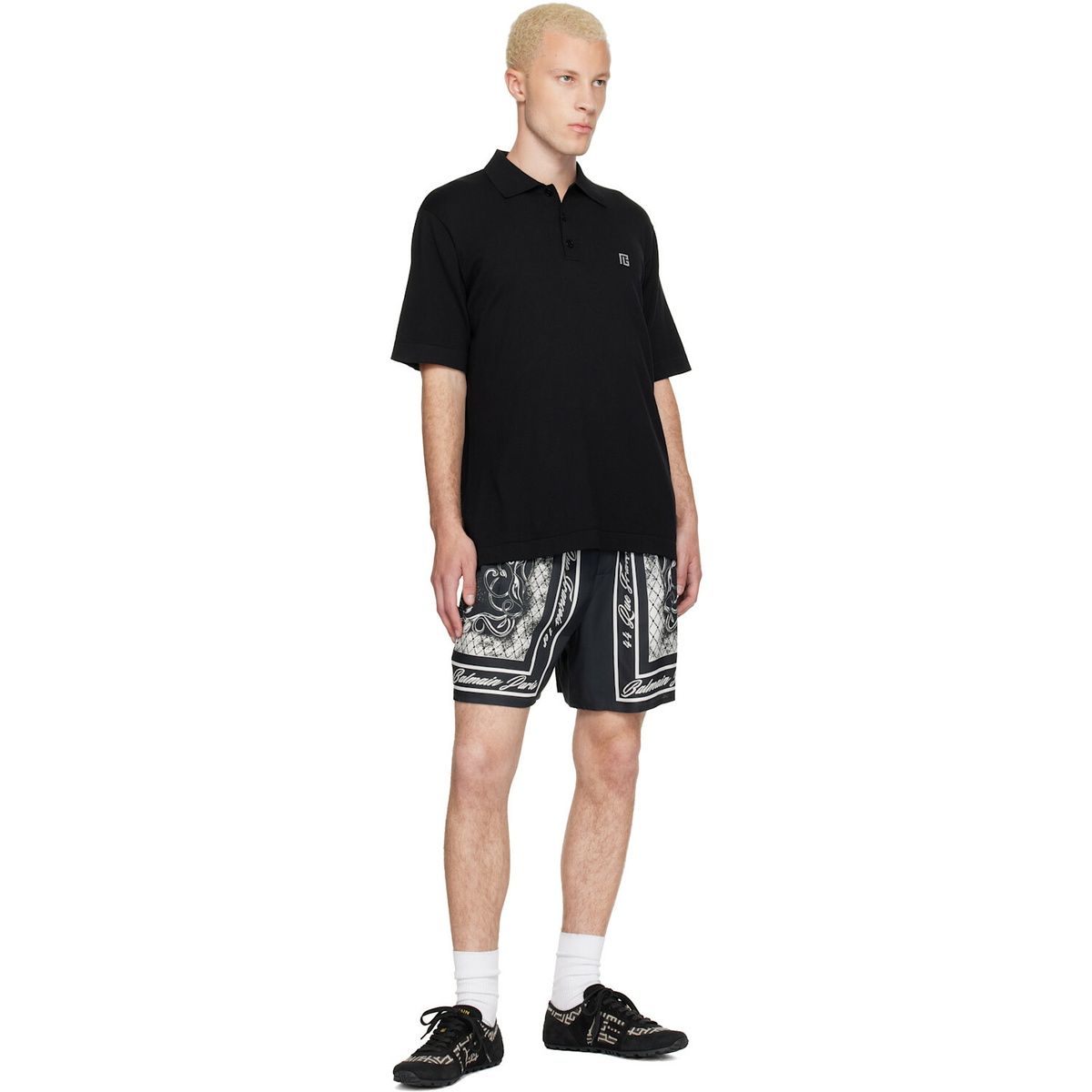 BALMAIN Black Racer 45 Monogram Jacquard Sneakers