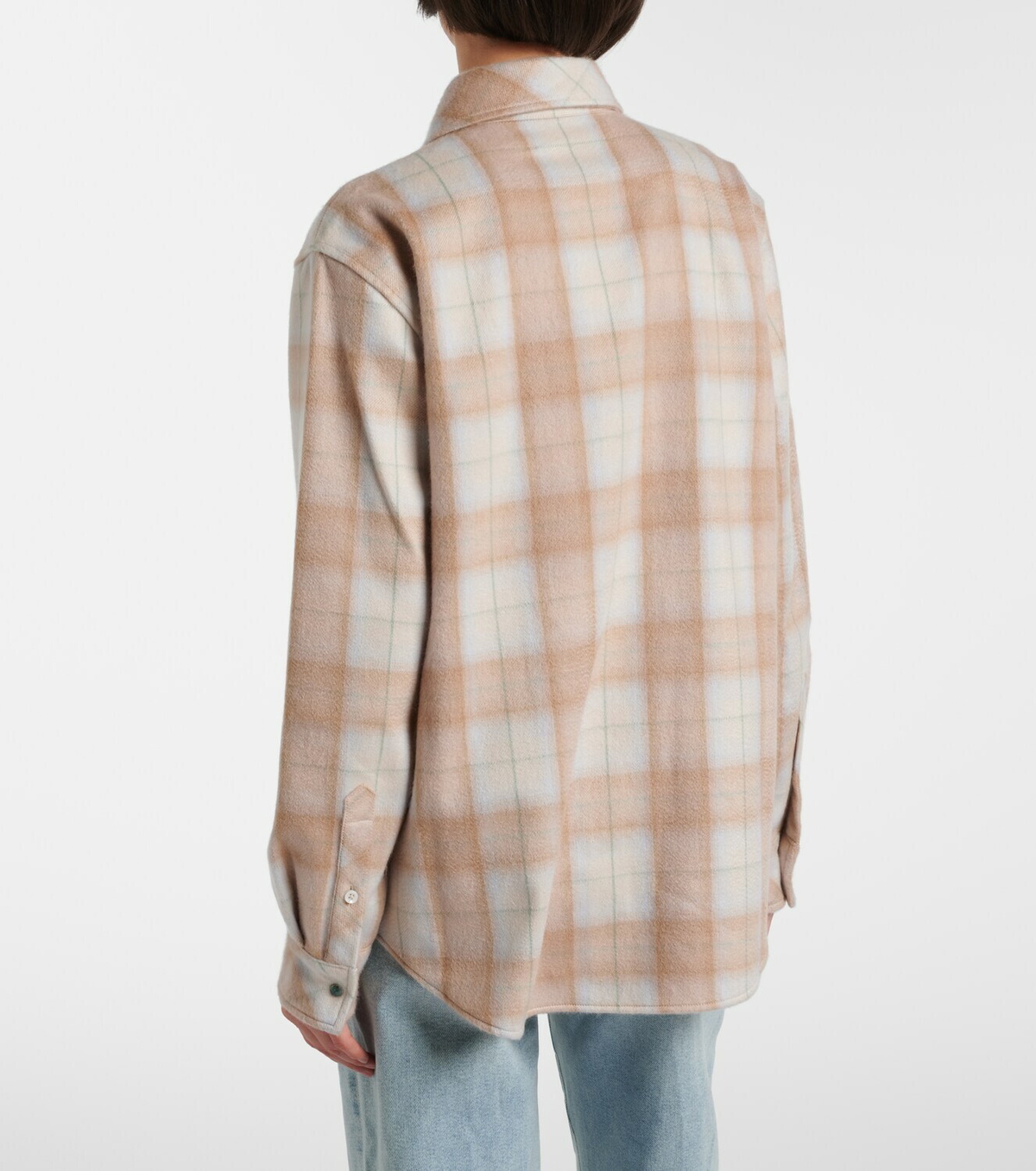God's True Cashmere Champagne Tartan cashmere shirt with emerald