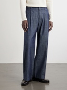 NN07 - Kay 10056 Straight-Leg Pleated Organic Cotton-Chambray Trousers - Blue