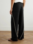 Kartik Research - Manari Straight-Leg Embroidered Textured-Wool Trousers - Black