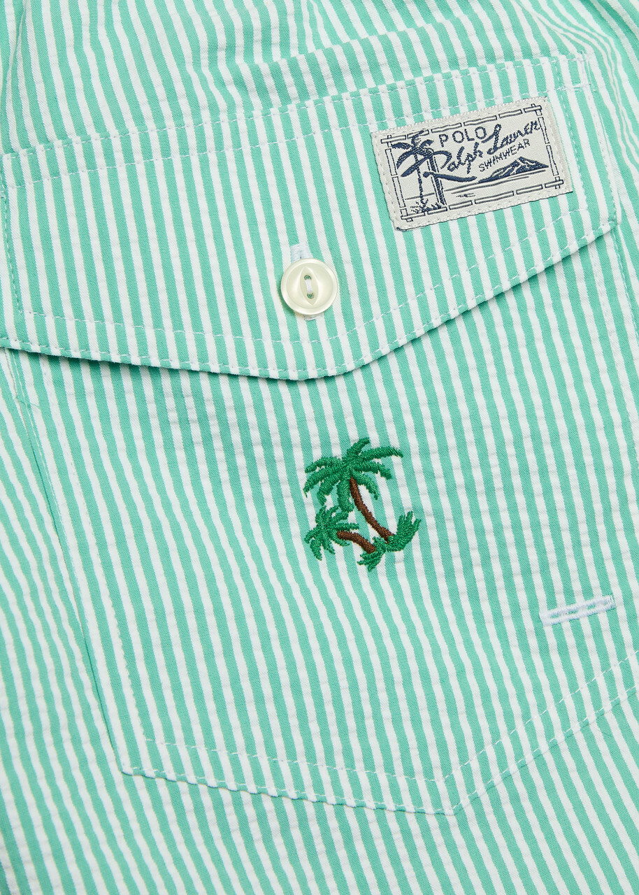 Polo Ralph Lauren Striped Embroidered Seersucker Swim Shorts Green