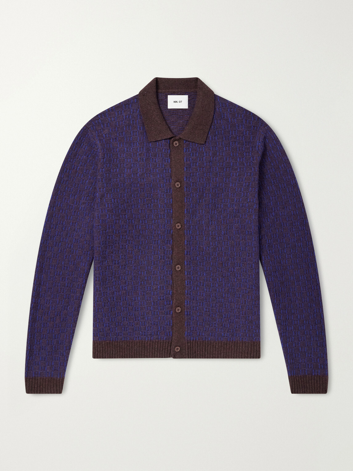 NN07 - Thor 60004 Checked Wool-Blend Cardigan - Blue
