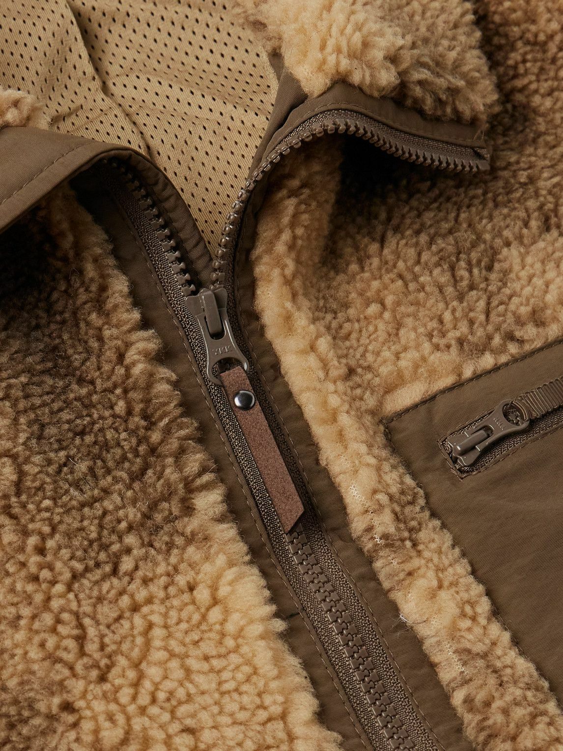 Corridor - Oak Shell-Trimmed Printed Fleece Jacket - Brown